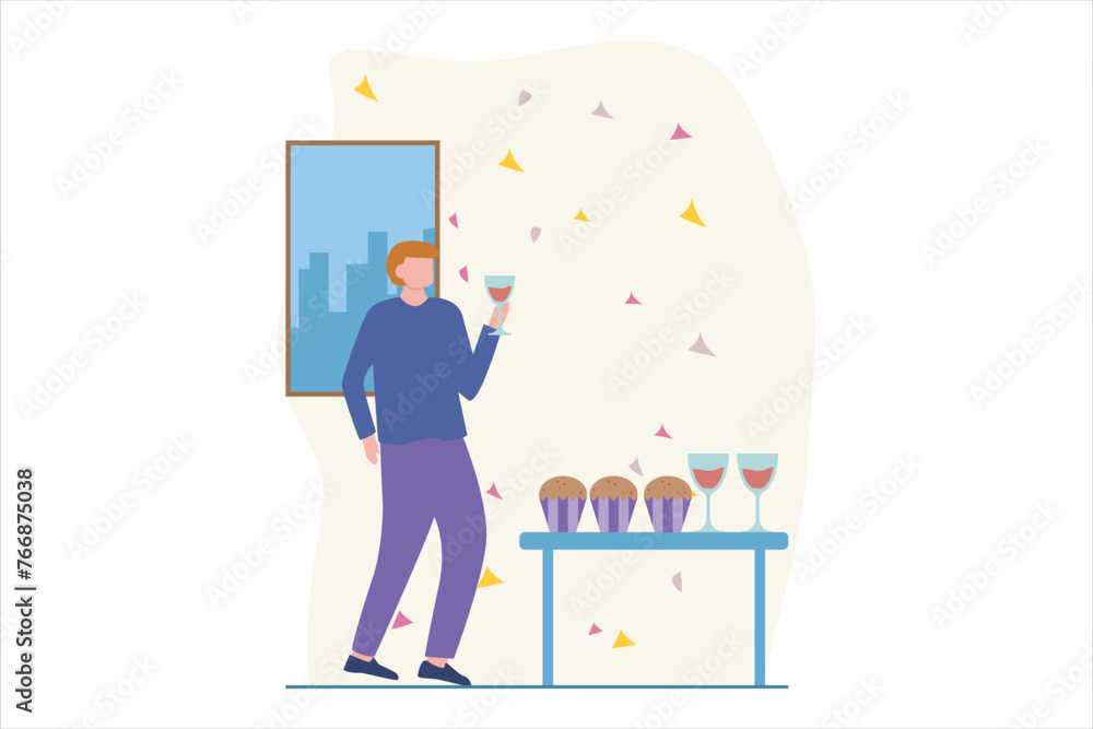 Fototapeta premium Birthday Party Flat Design Illustration