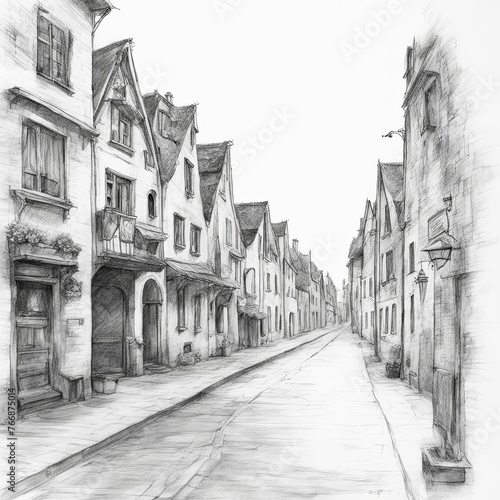 Old town street with houses sketch