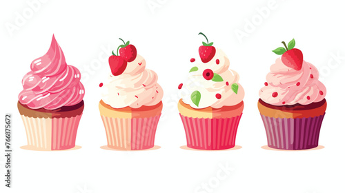 Cupcakes flat vector isolated on white background 
