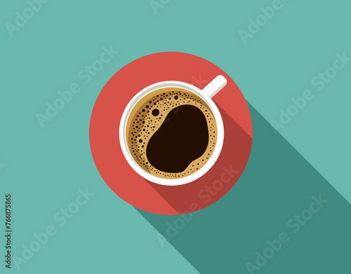 cup of coffee over head view - vector of flat style illustration. creative art of coffee cup. menu, celebrate, event, elegance, flavour, passion and romantic conceptual image. vector eps illustration