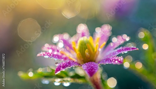 purple flower in spring, flower with dew dops - beautiful macro photography