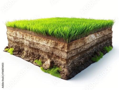 Cross-section showcasing soil layers, grass on top, and subsoil underneath. photo