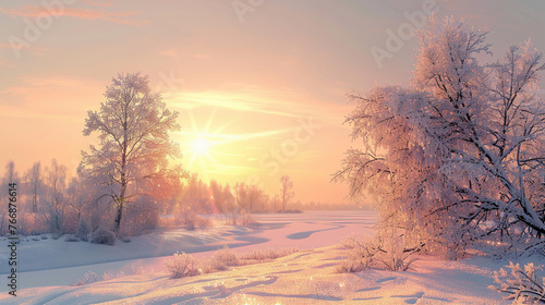 Winter's Pastel Palette: Setting Sun in the Evening Sky