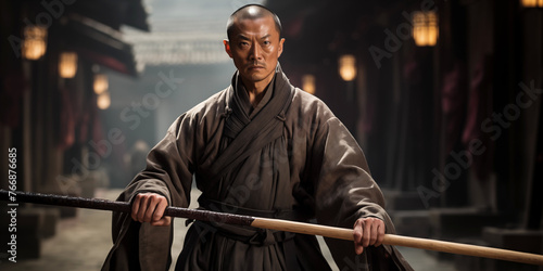 Chinese men fighter in Chinese martial arts movies poster. Generative ai, C002