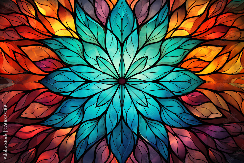 Floral patterns with stained glass effect and jewel tones. Kaleidoscopic art background. Floral patterns and stained glass art for creative background. Decorative art. Vibrant floral Kaleidoscope. Floral patterns with stained glass effect and jewel tones. Kaleidoscopic art background. Floral patterns and stained glass art for creative background. Decorative art. Vibrant floral Kaleidoscope.