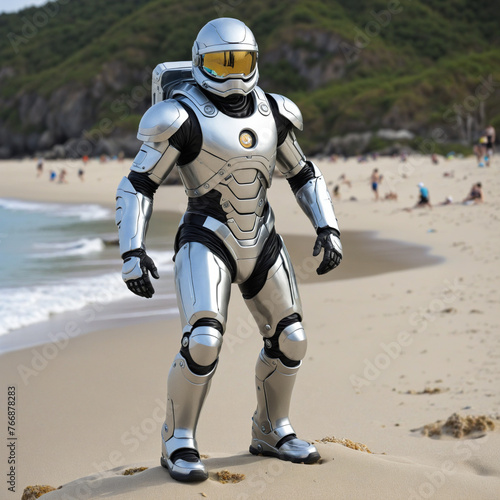 man on the beach colorful background © Fukurou