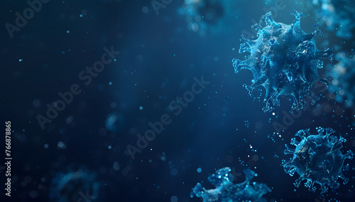 Macro image of a herpis virus cell on a blue background with copy space. Microbiology background concept. flu  influenza 