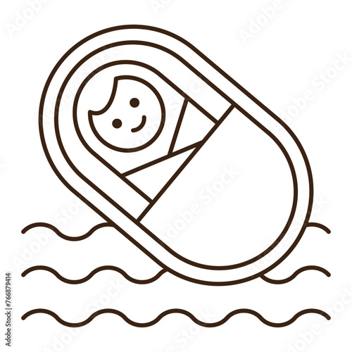 Newborn in basket vector icon. The Birth of Moses Bible legend. Exodus from Egypt story, emblem, logo, vector design element for Jewish holiday Passover