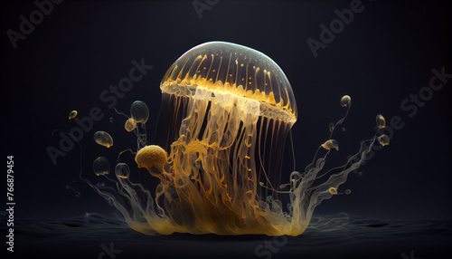 Beautiful colorful aquarium jellyfish, transparent isolated fish. Underwater sea life, close-up. Generative AI photo