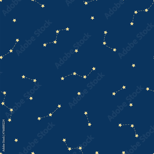 Vector seamless pattern with constellations and stars. Astronomical background