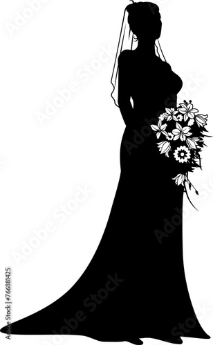 A woman bride in a bridal wedding dress in a silhouette