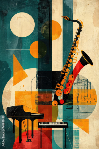 Abstract Artistry of Jazz. Saxophone and Piano Fusion Concert Poster