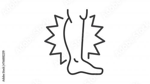 Leg cramps line animation. Animated leg icon. Muscle contraction. Sudden pain in limb. Charley horse. Black illustration on white background. HD video with alpha channel. Motion graphic photo