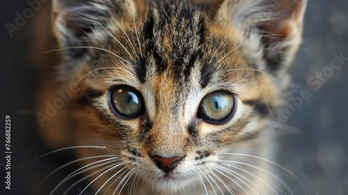 Close-up tabby kitten eye gazing calmly © Volodymyr Skurtul