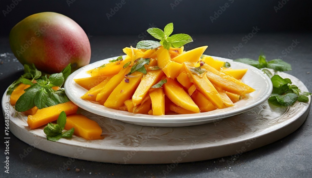 Sliced Mango Delight: Fresh Cut Mango Served on a Food Plate Sliced Mango Delight: Fresh Cut Mango Served on a Food Plate