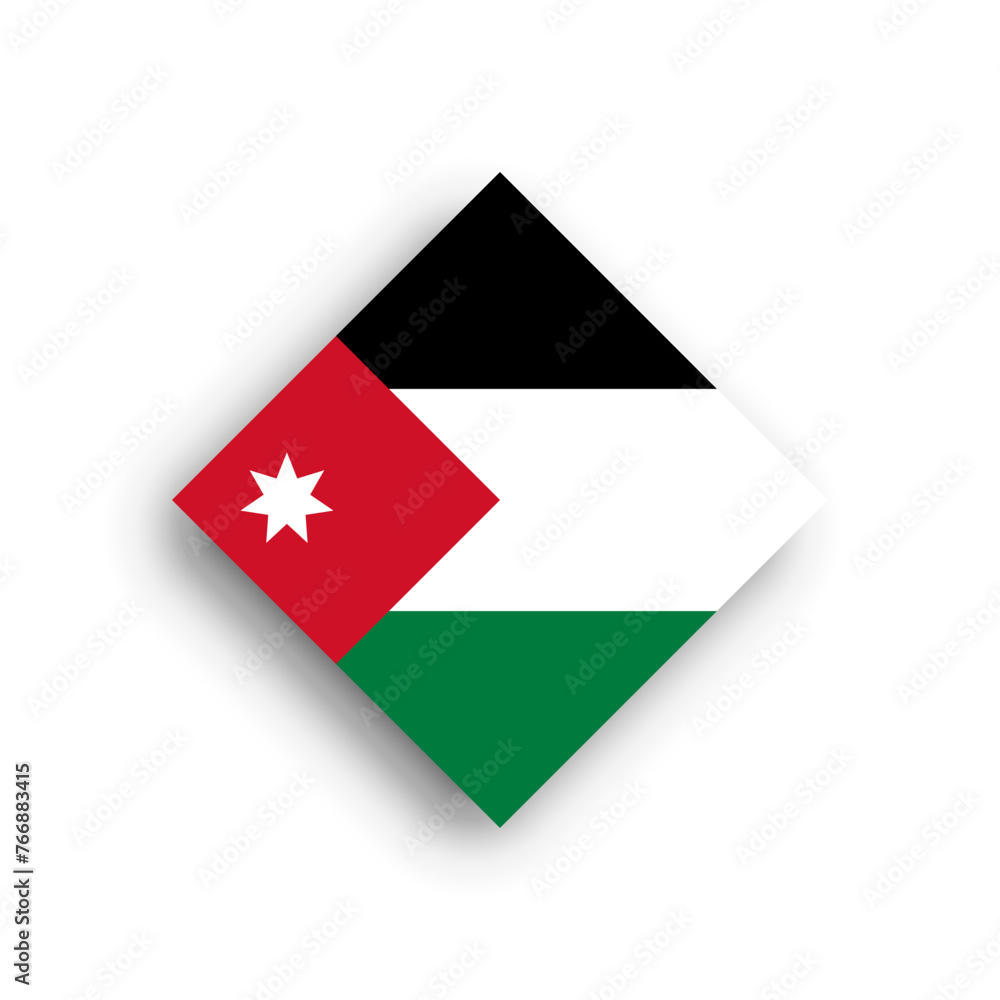 Jordan flag - rhombus shape icon with dropped shadow isolated on white background