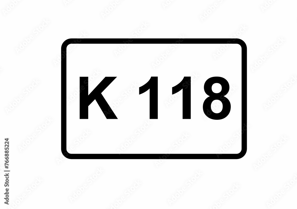 Illustration eines Kreisstraßenschildes der K 118 in Deutschland Illustration eines Kreisstraßenschildes der K 118 in Deutschland