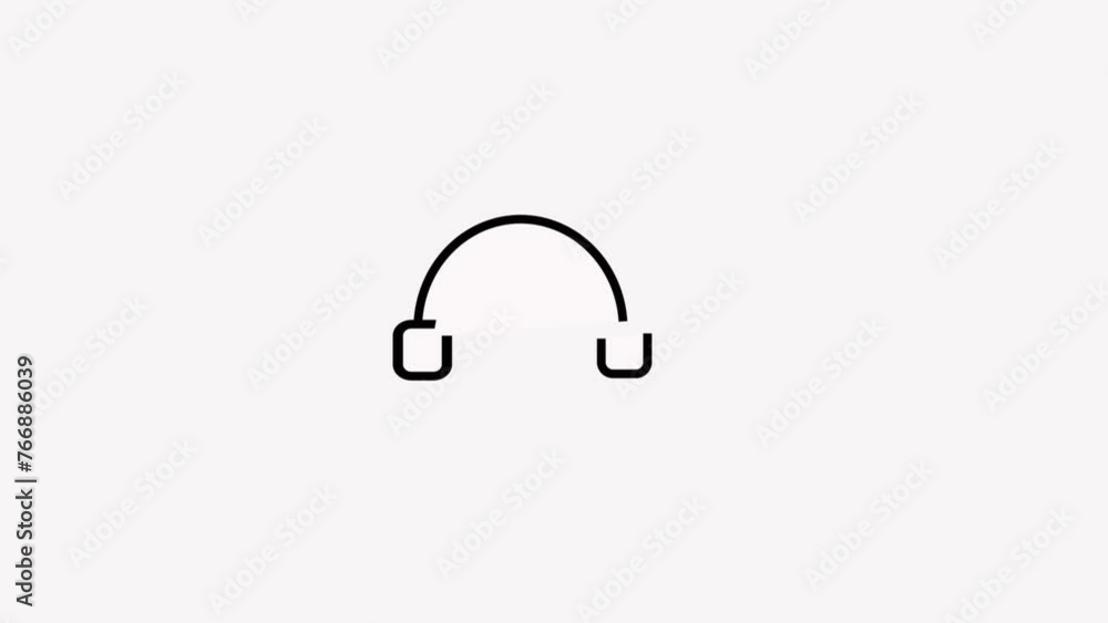 Technology wireless headphones isolated on white background Support Icon with black color headphone icon, Helpline chat logotype pictogram animation. Technology wireless headphones isolated on white background Support Icon with black color headphone icon, Helpline chat logotype pictogram animation.