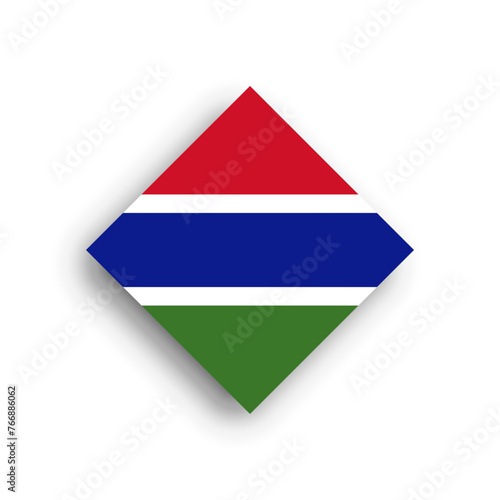 Gambia flag - rhombus shape icon with dropped shadow isolated on white background