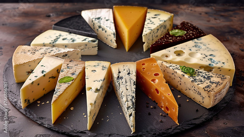 Assortment of Cheese Wedges on Slate Board