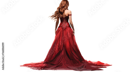 Elven Princess in Red Dress Back View 3d digitally 