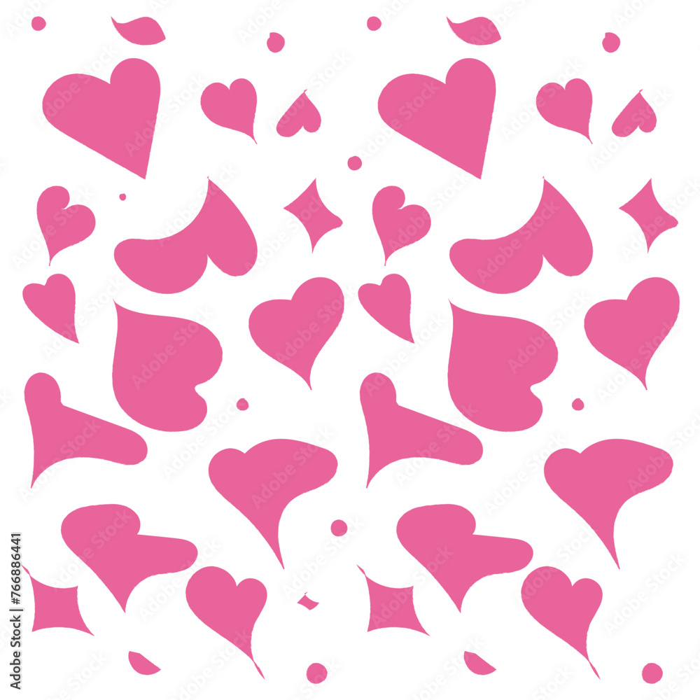 Pink love heart seamless freehand pattern illustration. Cute romantic pink hearts background.