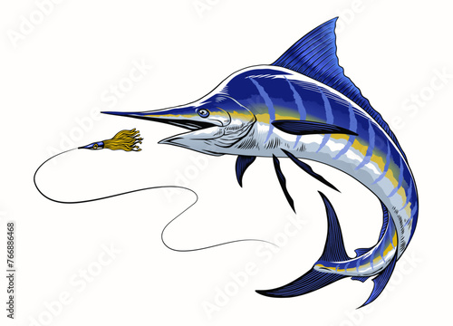 Blue Marlin Fish Chasing the Bait