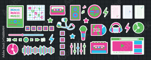 Wallpaper Mural Big set of music stickers in the trendy y2k style. Old computer aesthetics from the 90s, 00s. Retro PC elements, user interface Torontodigital.ca
