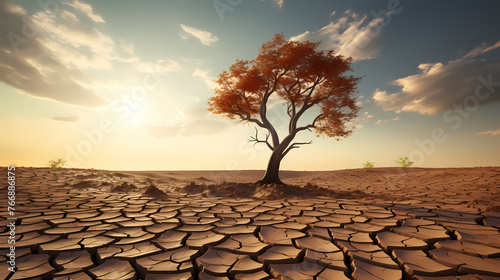 Trees in dry land, climate change concept