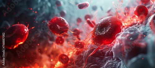 3D rendering a detailed of red blood cells (erythrocytes) flowing through an artery