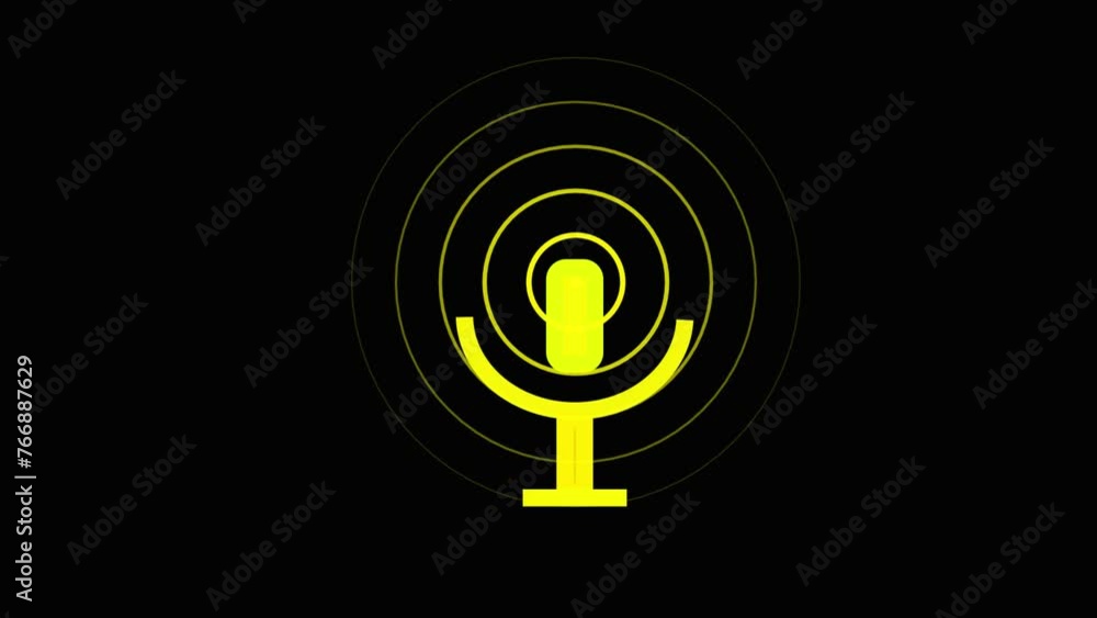 Voice recording podcast mic and performance microphone button icon animation. audio microphone icon animation.3d microphone logo icon yellow color animation black background. Voice recording podcast mic and performance microphone button icon animation. audio microphone icon animation.3d microphone logo icon yellow color animation black background.