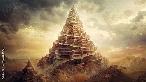 Tower of Babel Construction Scene, faith, religious imagery, Catholic religion, Christian illustration