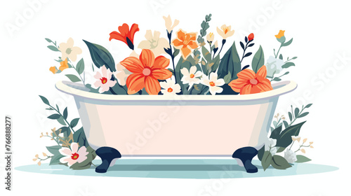 Floral Bathtub flat vector isolated on white background