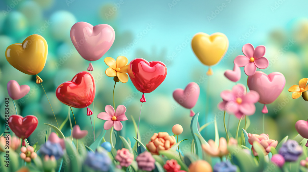 Beautiful pink and white Happy Valentine's Day banner with hearts and flowers background Beautiful pink and white Happy Valentine's Day banner with hearts and flowers background