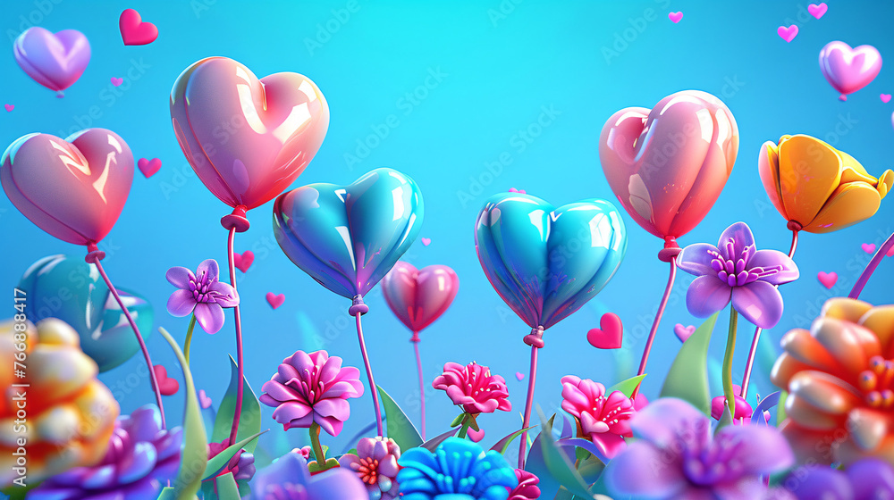 Beautiful pink and white Happy Valentine's Day banner with hearts and flowers background Beautiful pink and white Happy Valentine's Day banner with hearts and flowers background