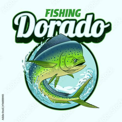 Shirt Design of Dorado Fishing Vintage Colored Illustration