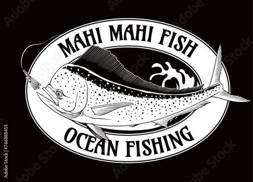 Shirt Design of Mahi Mahi Fish Illustration in Black and White