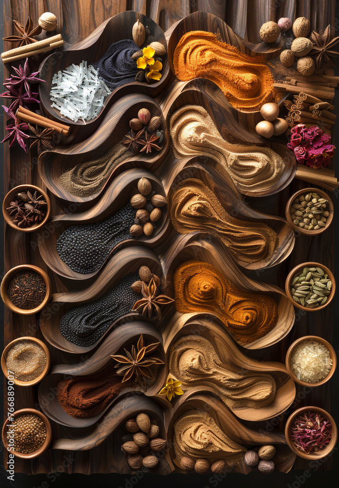 Various spices and herbs on wooden background Various spices and herbs on wooden background