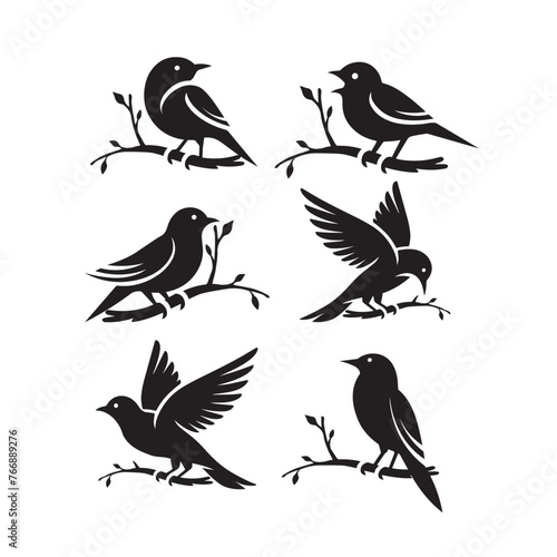Wallpaper Mural Set silhouette bird perched on a tree branch logo vector graphic template Torontodigital.ca