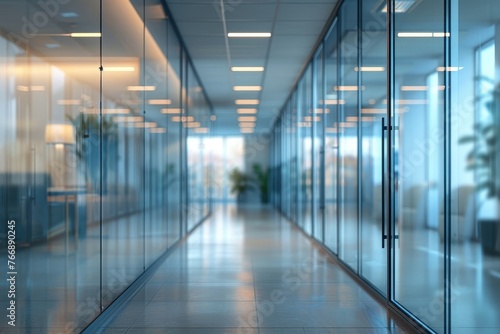 Business office without people with blurred bokeh background, with glass partitions, Generative AI © Snapshot Lens