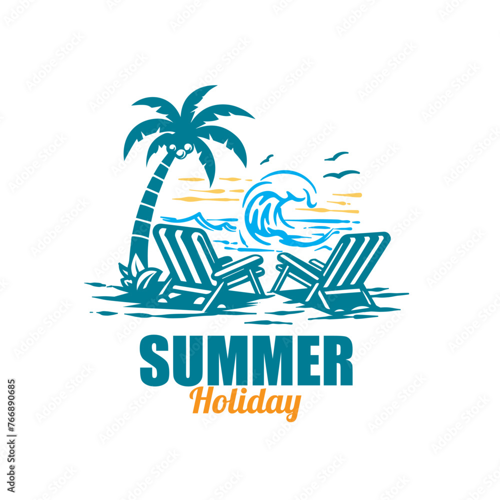 Summer beach with palm trees vintage logo vector graphic
