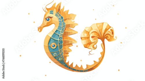 Golden Seahorse flat vector isolated on white background