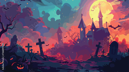 Halloween time background concept in retro style. illustration