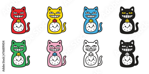 cat vector icon clock kitten logo smile calico neko pet cartoon character munchkin illustration symbol clip art isolated design