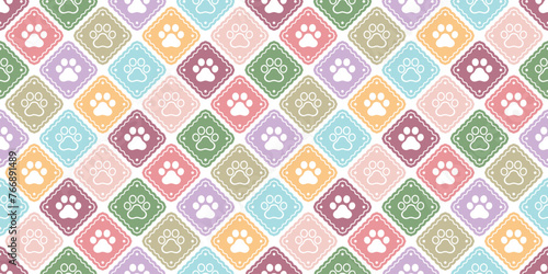 dog paw seamless pattern cat footprint vector checked diamond pet puppy kitten cartoon doodle christmas reteo tile background gift wrapping paper repeat wallpaper illustration scarf isolated design