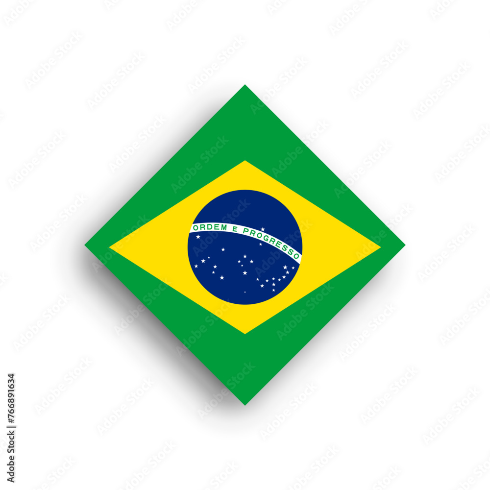 Fototapeta premium Brazil flag - rhombus shape icon with dropped shadow isolated on white background