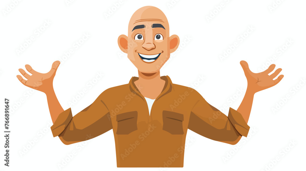 Happy cartoon bald man flat vector isolated on white background