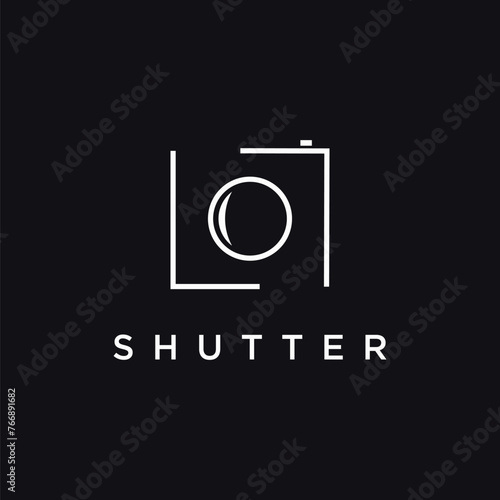 Minimalist photography camera logo icon vector template on black background