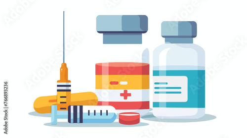 Injection with medication icon flat vector 