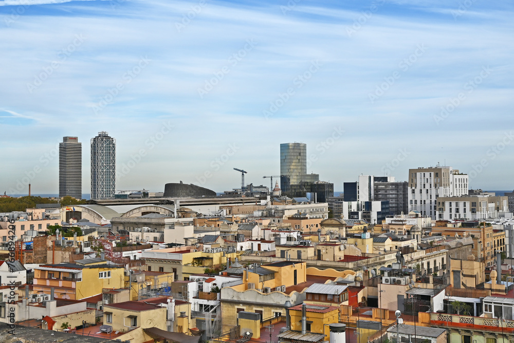 Barcellona,  panorama della città dai tetti della Chiesa di Santa Maria del Mar - Catalogna,  Spagna